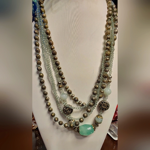 Source Unknown Jewelry - Elegant Green  Multi-Layered Vintage Beaded Necklace